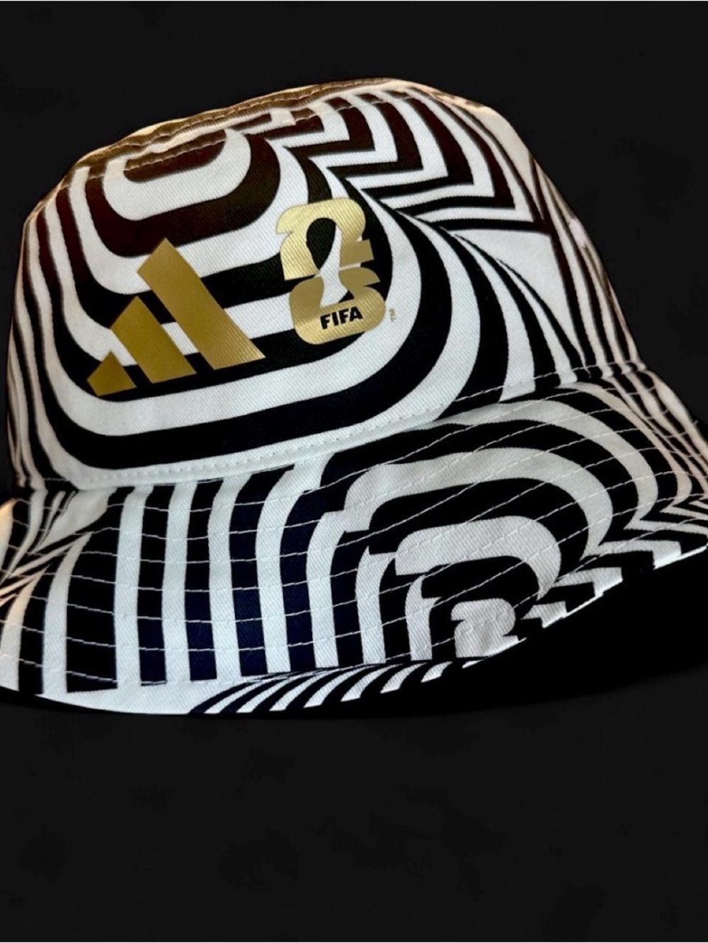 adidas Black & White Geometric Bucket Hat with Gold Logo